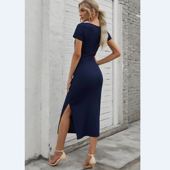 Ribbed Tie Front Dress - Picture 2 of 12